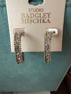 Badgley Mischka Silver Crystal-Embellished Hoop Earrings